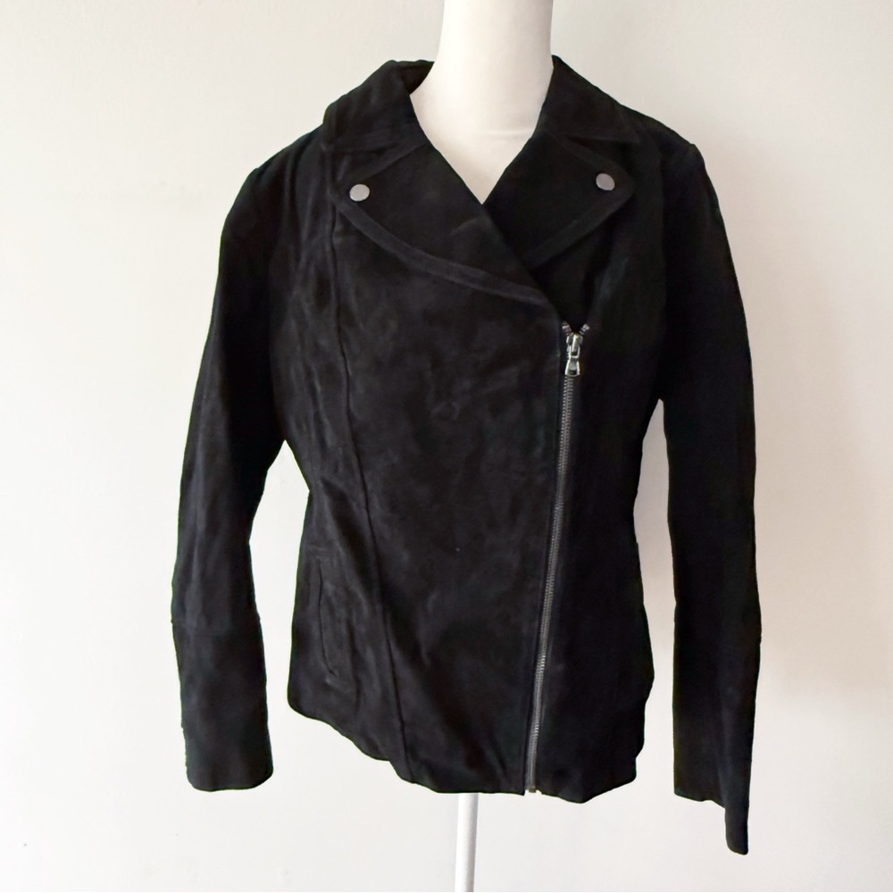 Isaac Mizrahi Live Women Black Suede‎ Leather Jacket Size 10 Biker Grunge Indie